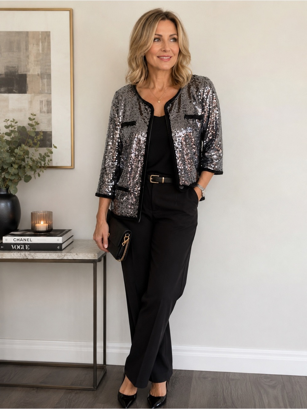 IMAN Gray Lined Jacket with Black Trim